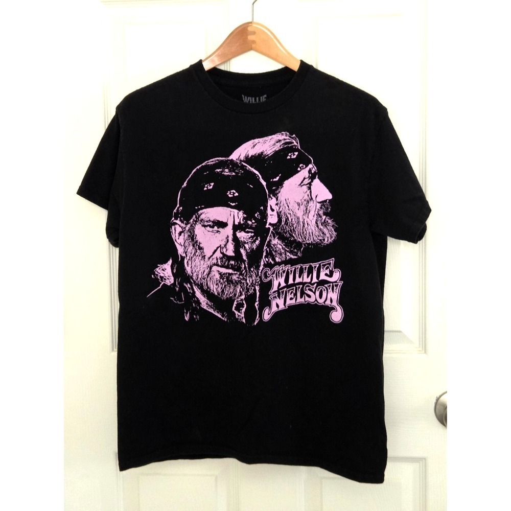 Vintage Willie Nelson Purple Graphic Black Oversized Boxy‎ Unisex T-Shirt Size S